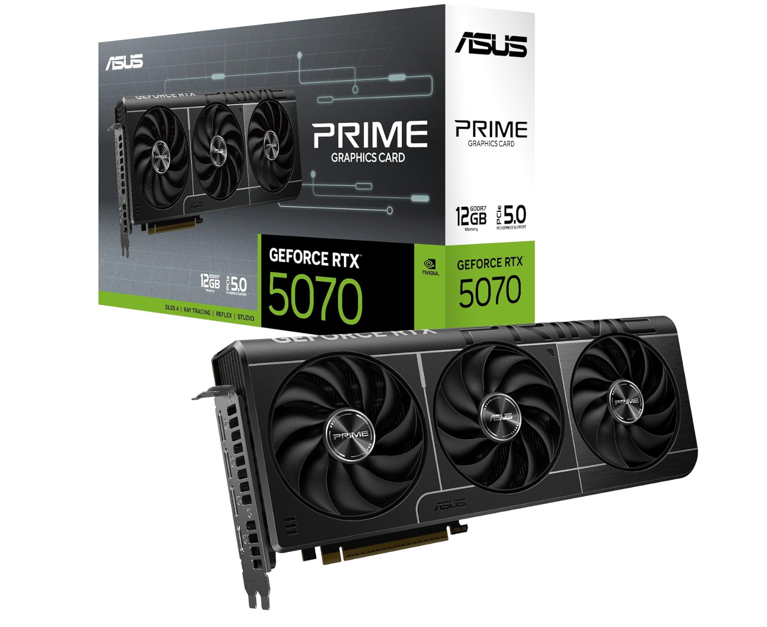 ASUS The SFF-Ready Prime GeForce RTX™ 5070 12GB GDDR7 Graphics Card (PCIe® 5.0, 12GB GDDR7, HDMI®/DP 2.1, 2.5-Slot, Axial-tech Fans, Dual BIOS)